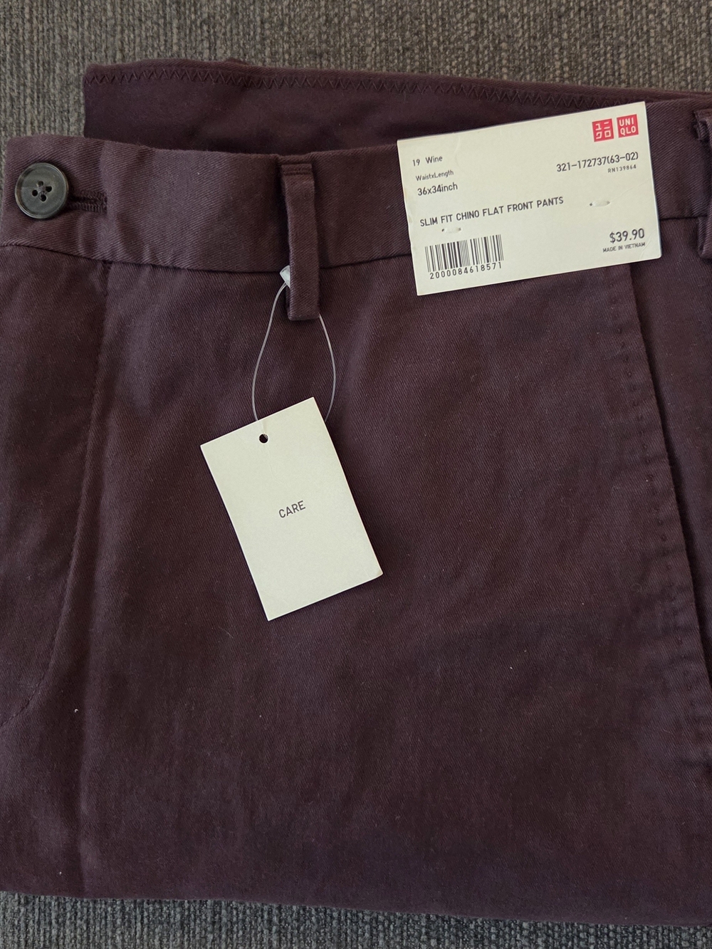 Uniqlo Slim Fit Chino Pants - Wine/Burgundy